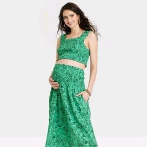 Green Smocked Crop Top